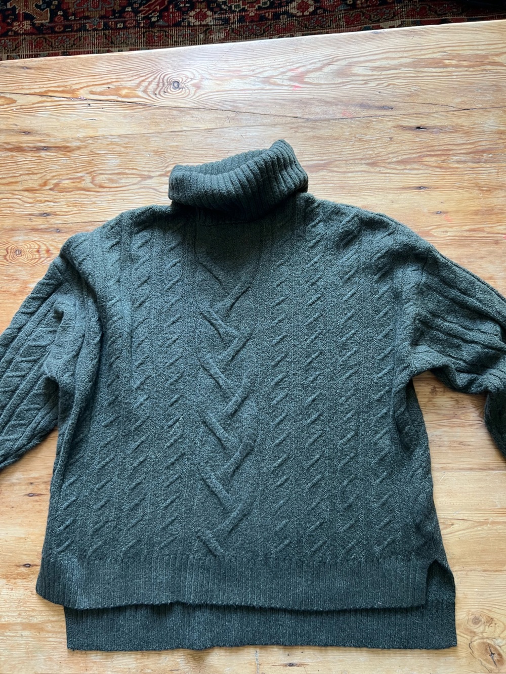 Women’s Loden Green Cable Knit Turtleneck Sweater..incredibly soft-perfect